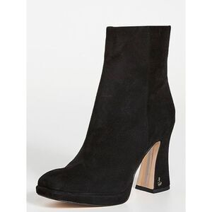 Sam Edelman Boots Womens Size 5.5 Black Cowhide Suede Jaye Chunky Heel Booties